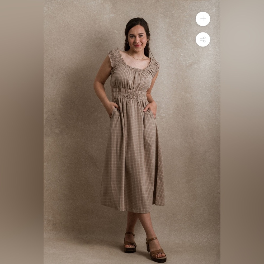 Neuflora Monaco Brown Gingham Midi Dress
